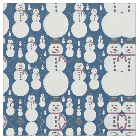 Niedlich Frosty Blue Snowman Wasserfarbmuster Stoff (Nahaufnahme)