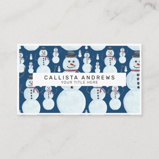 Niedlich Frosty Blue Snowman Wasserfarbmuster Visitenkarte (Vorderseite)