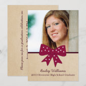 Niedlich Fuchsia Bow Abschluss Einladung (Vorne/Hinten)