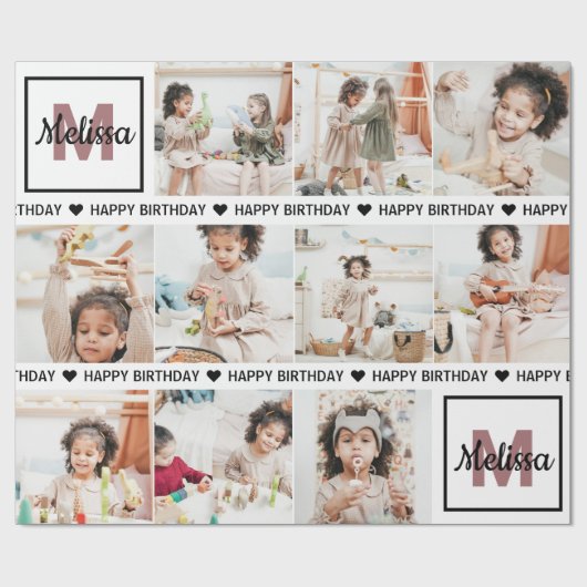 Niedlich Fügen Sie Ihr eigenes Foto Monogram Happy Geschenkpapier (Flach)