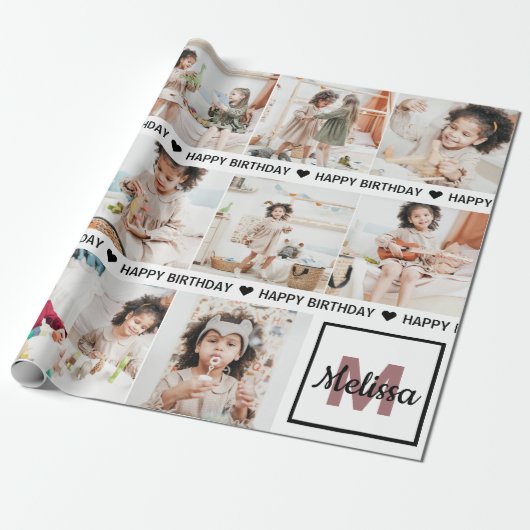 Niedlich Fügen Sie Ihr eigenes Foto Monogram Happy Geschenkpapier (Ungerollt)