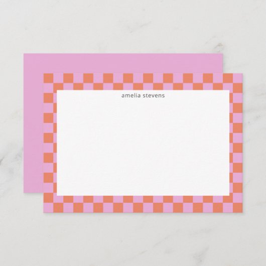 Niedlich Fun Checkerboard Pink Coral Geometric Nam Dankeskarte (Vorne/Hinten)