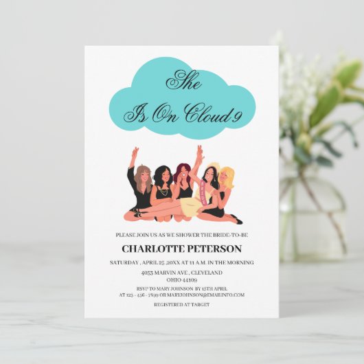 Niedlich & Fun Cloud 9 Brautparty Einladung (Stehend Vorderseite)