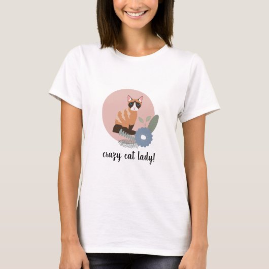 Niedlich Fun Crazy Cat Lady Tshirt - Pink Floral (Vorderseite)