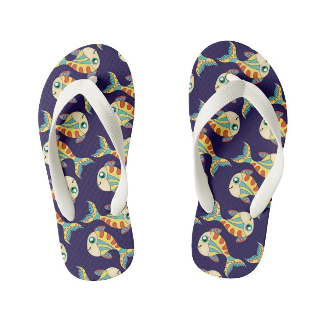 Niedlich Fun Fish Muster Navy Blue Kinderbadesandalen (Fußbett)