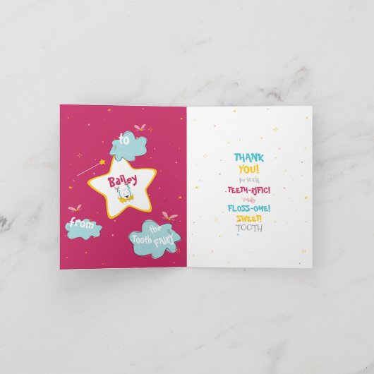 Niedlich Fun Funny Tooth Fairy Personalisiert Dank Karte (Innenseite)