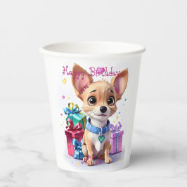 Niedlich Fun Girly Pink & Chihuahua Geburtstagspar Pappbecher