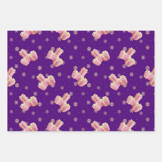 Niedlich Fun Gold Indigo Pink Weihnachtsmuster Geschenkpapier Set (Vorderseite 2)