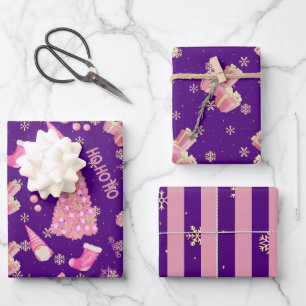 Niedlich Fun Gold Indigo Pink Weihnachtsmuster Geschenkpapier Set