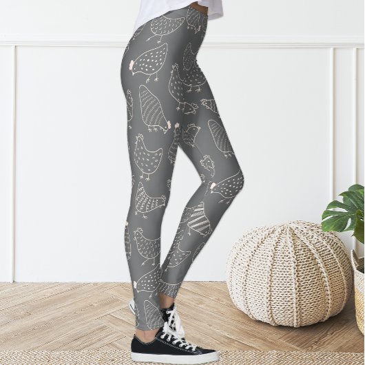 Niedlich Fun Grau Weiße Hühnchen Silhouette Leggin Leggings