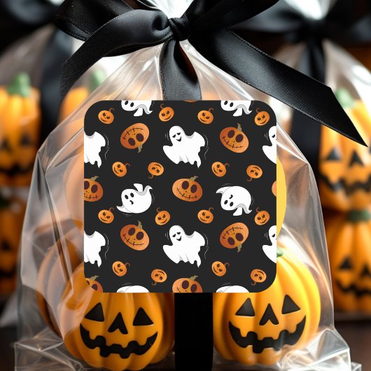 Niedlich Fun Halloween Ghost Pumpkin-Muster Quadratischer Aufkleber