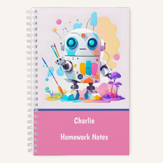 Niedlich & Fun Messy Robot Paint Splashes School Notizblock (Vorderseite)