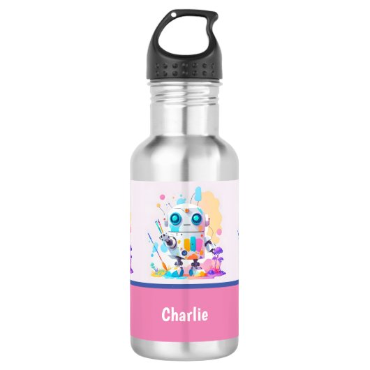 Niedlich Fun Messy Robot Painting Splashes Edelstahlflasche (Vorderseite)