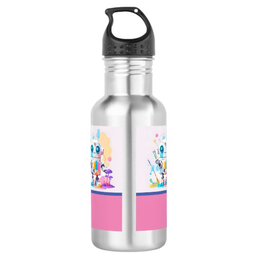 Niedlich Fun Messy Robot Painting Splashes Edelstahlflasche (Rückseite)