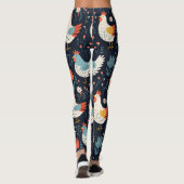 Niedlich Fun Navy Blue Floral Chicken Hen Leggings (Rückseite)