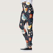 Niedlich Fun Navy Blue Floral Chicken Hen Leggings (Links)