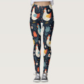 Niedlich Fun Navy Blue Floral Chicken Hen Leggings (Vorderseite)