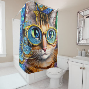 Niedlich Fun Nerd Cat Wearing Brillen Artwork Duschvorhang