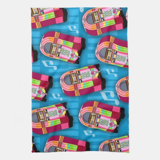 Niedlich Fun Retro Fifties Neon Jukebox Muster Handtuch (Vertikal)