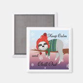 Niedlich Funny Behielt Calm Sloth in Winter Hat & Magnet (Vorderseite/Rückseite)