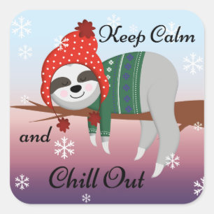 Niedlich Funny Behielt Calm Sloth in Winter Hat & Quadratischer Aufkleber