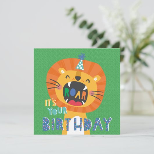 Niedlich Funny Birthday Lion kids Karte (Stehend Vorderseite)