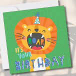Niedlich Funny Birthday Lion kids Karte<br><div class="desc">Niedlicher und lustiger Dschungellilie mit offenem Mund. Mit partyhat,  gepunkteter Hintergrund und bearbeitetem Text. Helle Farben. Ideal zum Geburtstag Ihrer Kinder!</div>