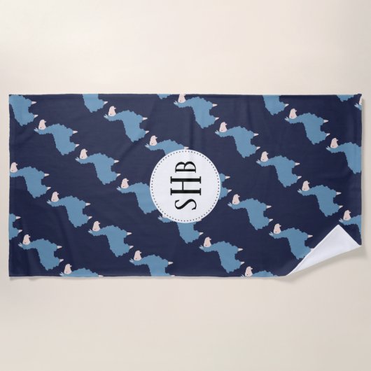 Niedlich Funny Blue Llamas mit Initials Strandtuch (Vorderseite)