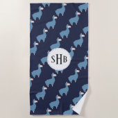 Niedlich Funny Blue Llamas mit Initials Strandtuch (Vorderseite)