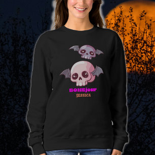 Niedlich Funny Bonjour Pun Halloween Sweatshirt