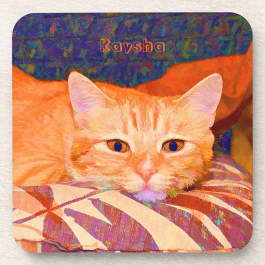 Niedlich Funny Bright Orange Tabby Cat Getränkeuntersetzer (Vorderseite)