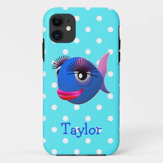 Niedlich Funny Cartoon Fisch Personalisiert Polka  Case-Mate iPhone Hülle (Rückseite)