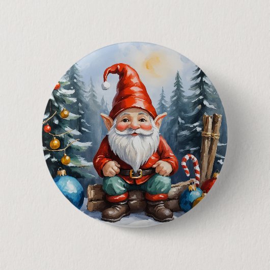 Niedlich Funny Cartoon Frohe Weihnachtsgnome Button (Vorderseite)