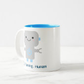 Niedlich Funny Cartoon Robot | Guten Morgen, Mensc Zweifarbige Tasse (Vorderseite Links)