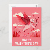 Niedlich Funny Cat Cupid Valentinstag Postkarte (Vorne/Hinten)