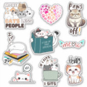 Niedlich & Funny Cat kawaii vinen Sticker Pack (Vorderseite)