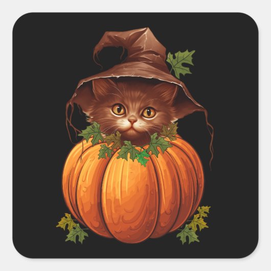 NIEDLICH FUNNY CAT PUMPKIN QUADRATISCHER AUFKLEBER (Vorderseite)