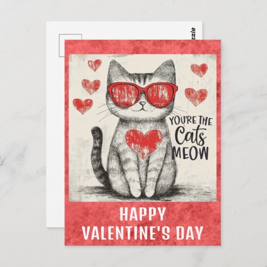 Niedlich Funny Cat Valentinstag Herz Postkarte (Vorne/Hinten)