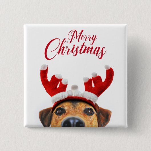 Niedlich Funny Christmas Hund Rentier Antler Headb Button (Vorderseite)