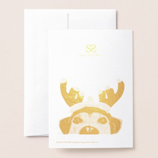 Niedlich Funny Christmas Hund Rentier Antler Headb Folienkarte (Rückseite mit Umschlag)
