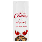 Niedlich Funny Christmas Hund Rentier Antler Headb Geschenktüte Für Weinflaschen (Rückseite)