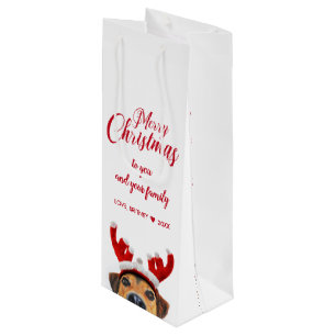Niedlich Funny Christmas Hund Rentier Antler Headb Geschenktüte Für Weinflaschen