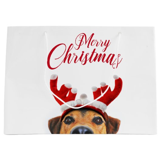 Niedlich Funny Christmas Hund Rentier Antler Headb Große Geschenktüte (Vorderseite)