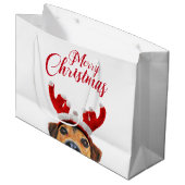 Niedlich Funny Christmas Hund Rentier Antler Headb Große Geschenktüte (Vorderseite Schrägansicht)