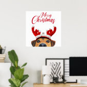Niedlich Funny Christmas Hund Rentier Antler Headb Poster (Heimbüro)