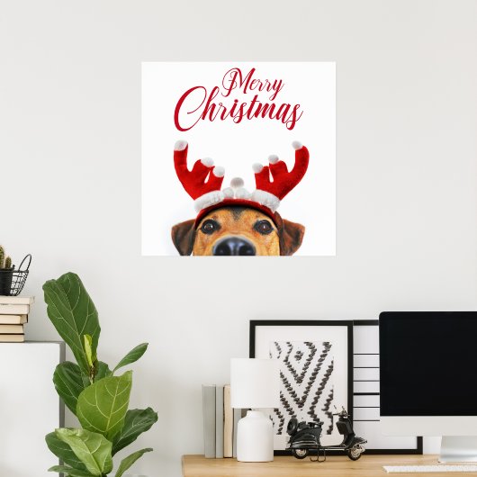 Niedlich Funny Christmas Hund Rentier Antler Headb Poster (Heimbüro)