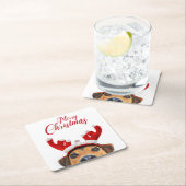 Niedlich Funny Christmas Hund Rentier Antler Headb Rechteckiger Pappuntersetzer (Vor Ort)