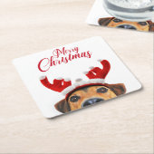 Niedlich Funny Christmas Hund Rentier Antler Headb Rechteckiger Pappuntersetzer (angewinkelt)