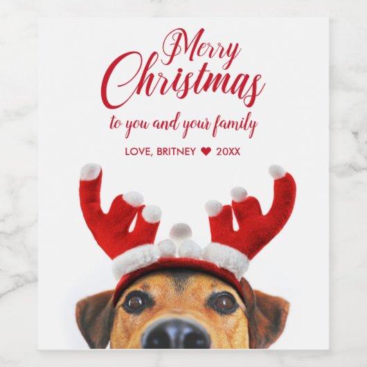 Niedlich Funny Christmas Hund Rentier Antler Headb Weinetikett (Einzelnes Label)