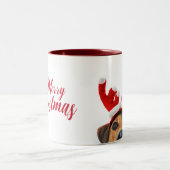 Niedlich Funny Christmas Hund Rentier Antler Headb Zweifarbige Tasse (Mittel)
